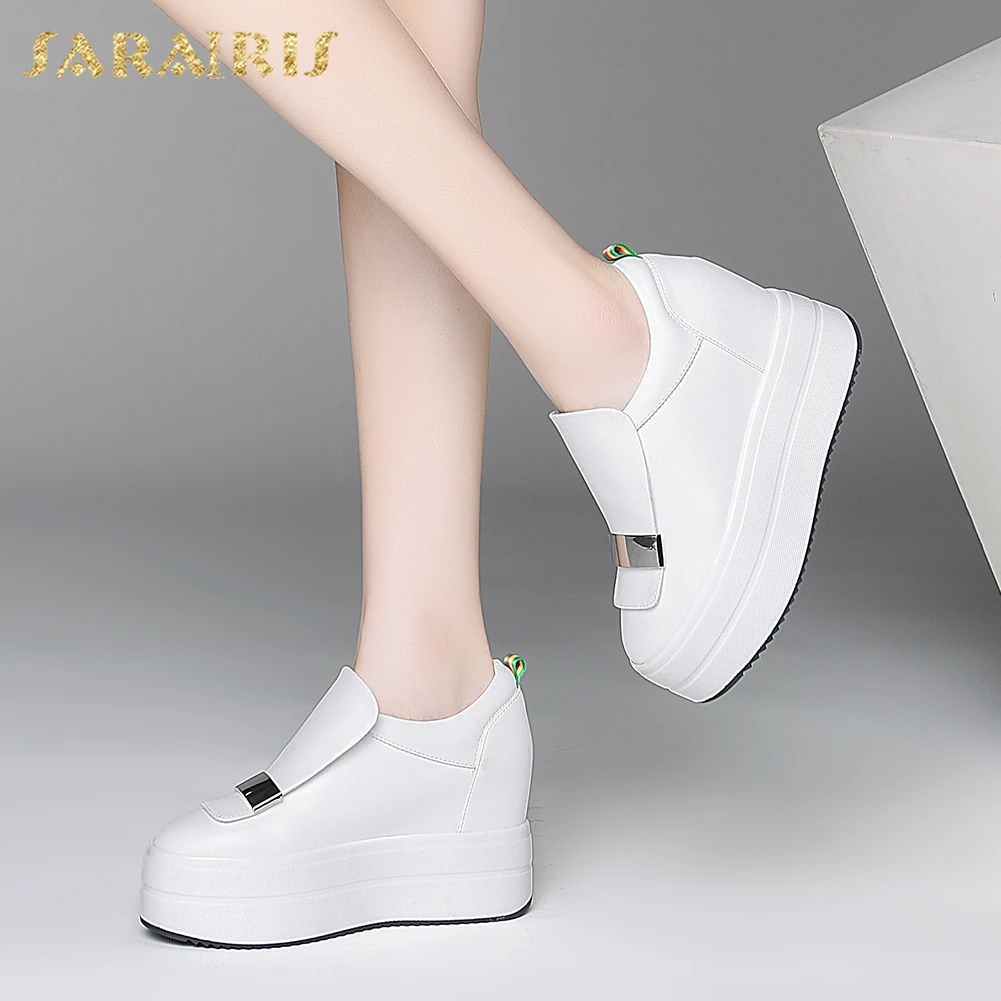 

Sarairis Hot Sale Cow Leather High Heels Comfortable Shoes Woman Pumps Female Slip-On Metal Decoration Pumps Women Shoes