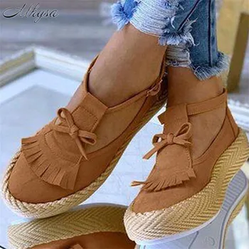 

2020 New Design Large Size 43 Platform Shoes Woman Flats Buckle Strap Concise Fringe Comfortable Sweet Bowtie Flats Women Shoes