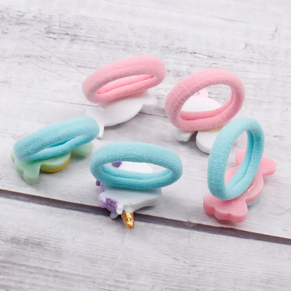 5 Pcs/set Minnie Girls Hair Band Elastic Cartoon Unicorn Candy Hair Tie Kids Shiny Sequin Japanese Hair Rope Kawaii Kids Cute