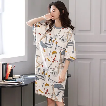 

women's cotton short-sleeved nightgown home clothes women's cotton short-sleeved nightgown home clothes sleepwear pijamas night