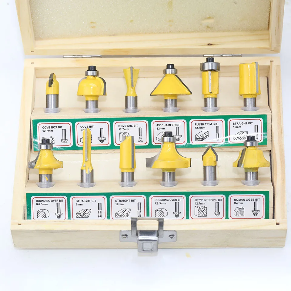12Pcs Milling Cutter Router Bit Set 8Mm Wood Cutter Carbide Shank Mill Woodworking Trimming Engraving Carving Cutting Tools-With