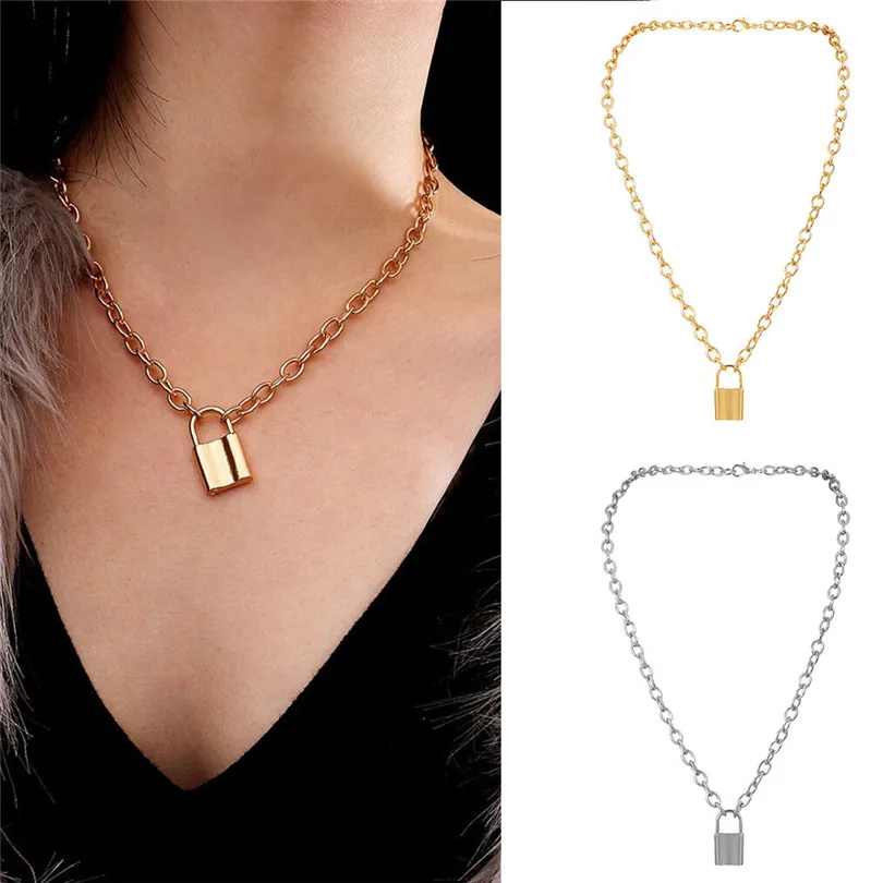Lock Necklaces Pendants For Women Padlock Charm Necklace Chain Jewelry Gift Choker Collares De Moda 30AUG02 | Украшения и