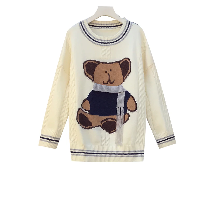 

plus size women autumn winter thick sweater pullover fashion long sleeve o neck cartoon print kint oversized jersey mujer 2020