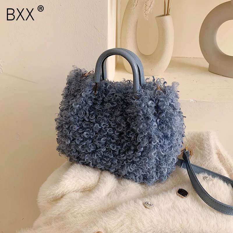 

[BXX] Faux Fur Crossbody Bags For Women 2020 Winter All-match Female Shoulder Messenger Bag Female Handbags And Purses HJ160