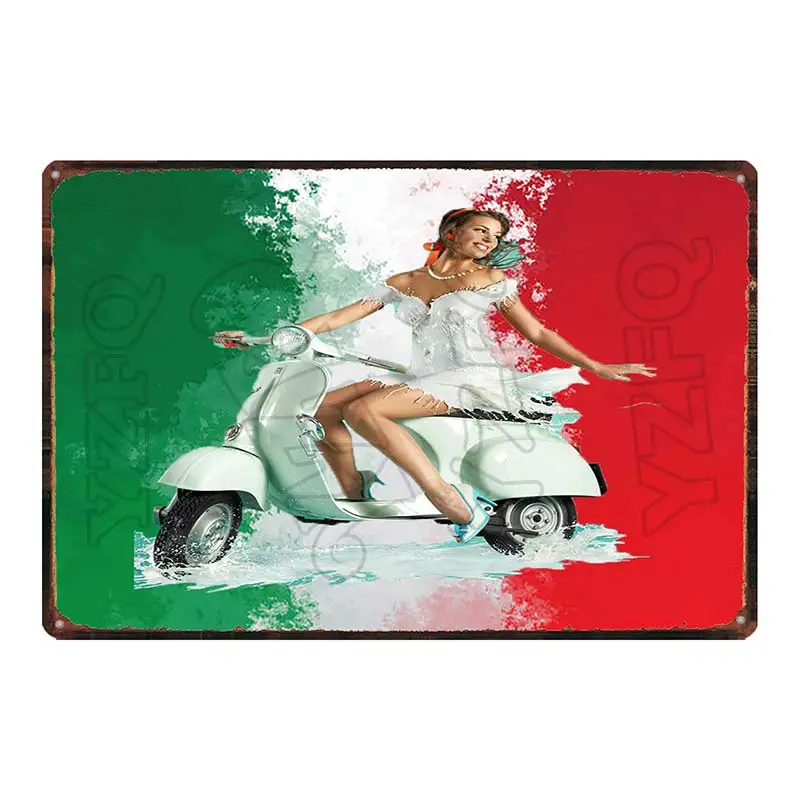 Vespa классический скутер мотоцикл оловянный гаражный знак металлические тарелки настенный паб домашний арт мотор декор железный плакат DU-5874A - Цвет: DU-5883
