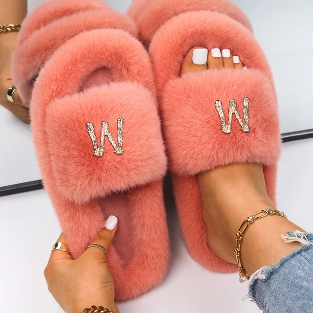 fur slides for women lv