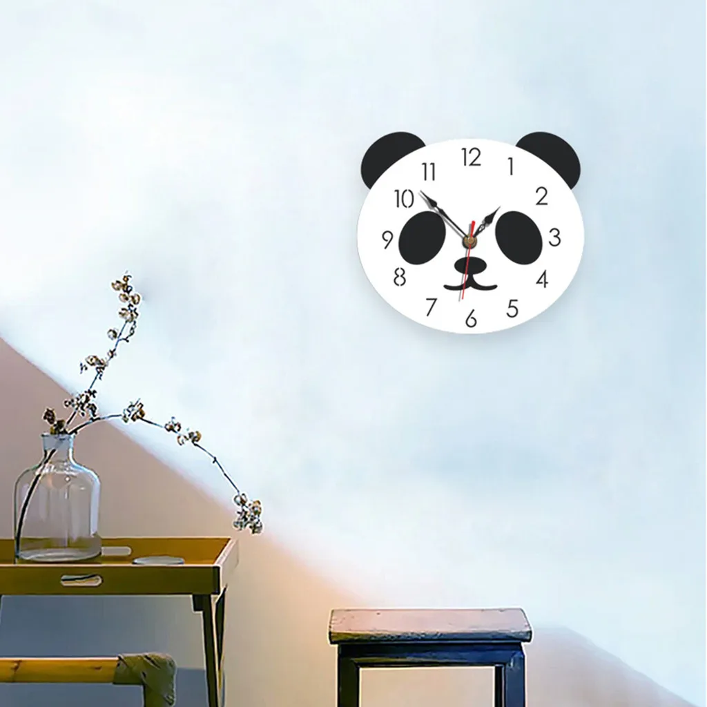 Amecor креативные настенные часы с изображением панды из мультфильма тишина акриловые детские комнаты декор милые европейские минималистичные деревянные часы#45