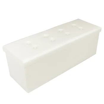 

Practical PVC Leather Rectangle Shape with Leather Button Footstool Large Size white
