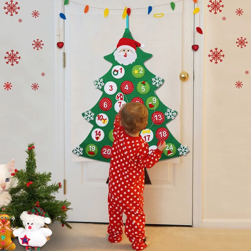 Сделай Сам Войлок Рождественская елка ткань Адвент календарь обратного отсчета к Рождеству Адвент календари Дети Рождественские подарки дверь Настенный декор