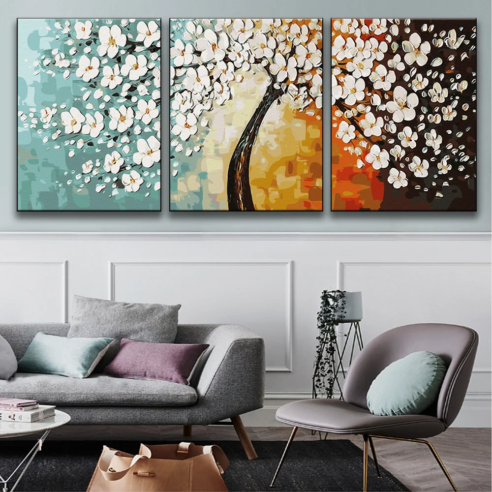 

Rich Tree 1Set/3PCS Abstract Painting Acrylic Picture DIY Digital Oil Painting By Numbers Kits Drawing On Canvas For Home Decor