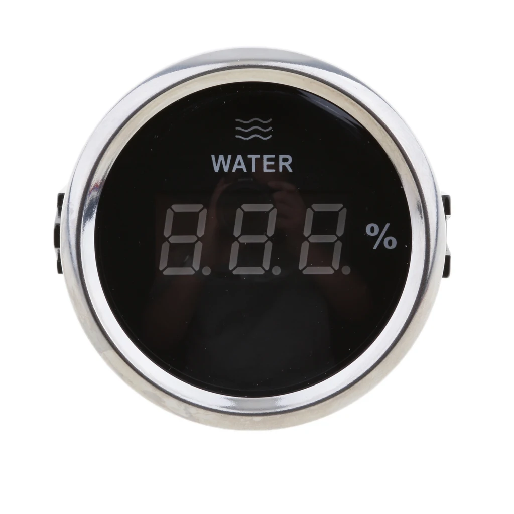 Universal 52mm 2 inch LCD Digital Water Level Gauge Meter 0-190 ohm Signal LED Backlight Waterproof - Black Chrome