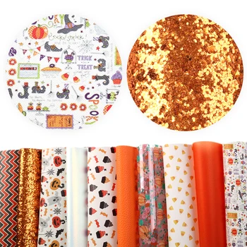 

Halloween 10Pieces/set 20*34cm Shiny Glitter Stripped Synthetic Leather Patchwork Hair Bow Handbag Phone Case DIY,1Yc7992