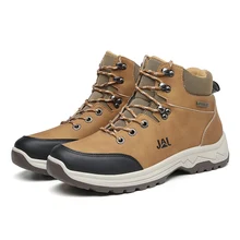 Зимние высокие плюшевые теплые уличные зимние ботинки; мужские рабочие ботинки; высокие кожаные ботинки