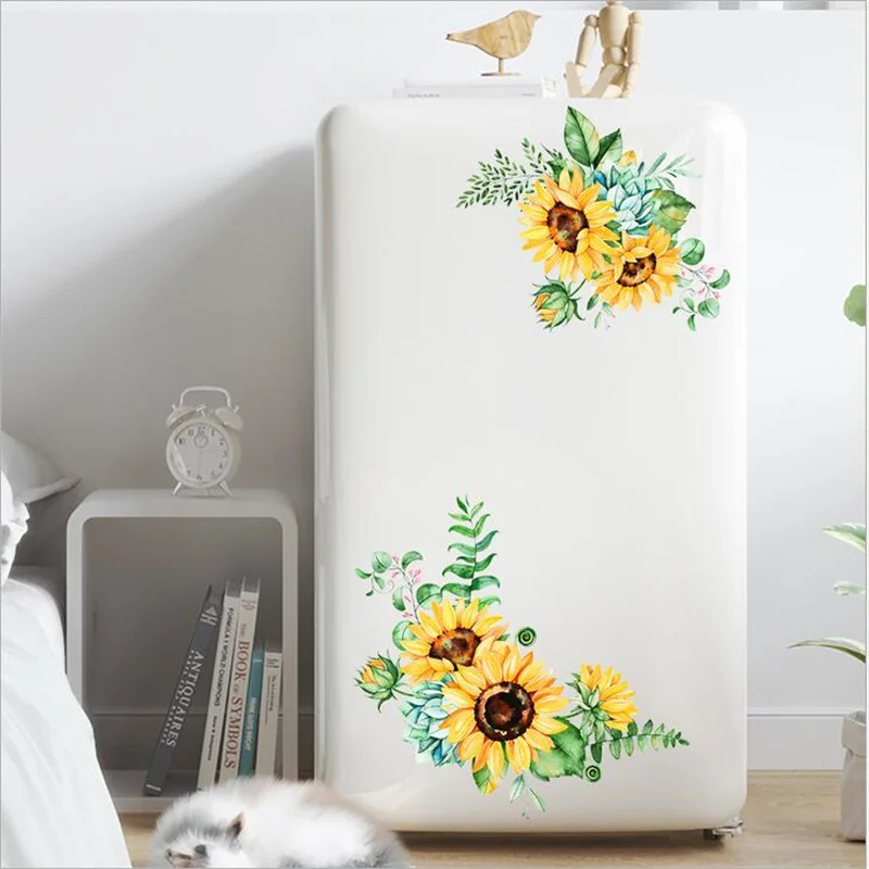 Removable Sunflower Flower Rattan Wall Sticker For Refrigerator Cabinet Glass Toilet DIY Decals Art Mural Home Decor | Дом и сад