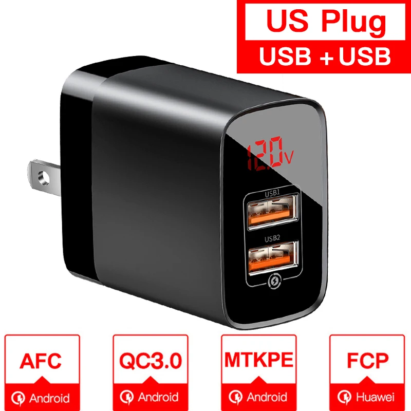 US Plug Black Baseus цифровой дисплей Быстрая зарядка 3,0 USB зарядное устройство 18 Вт PD 3,0 быстрое зарядное устройство для iPhone 11 Pro зарядное устройство для мобильного телефона USB C зарядное устройство - Тип штекера: US Plug Black