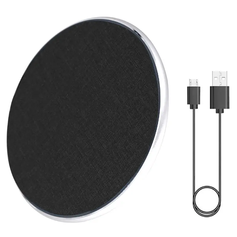 

Metal Cloth Fabric Wireless Fast Charger Round Charging Pad for iPhone 8 X XS Samsung Galaxy Devices