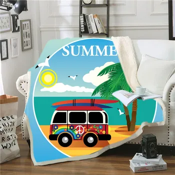 

Summer Surf Bus Blanket Cool Color Throw Blanket Sherpa Blanket Soft Cozy Plush Blanket For Bed Sofa Blanket Washable Microfiber