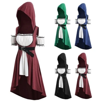 

Medieval Renaissance Woman Princess Dress Retro Vintage Party Halloween Cosplay Hooded Vestido Off Shoulder Palace Tuxedo