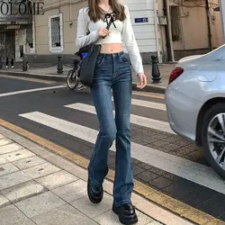 Olome cintura alta solta calças de brim confortáveis para as mulheres largas calças de perna elástica moda estilo namorado calças de brim mais tamanho