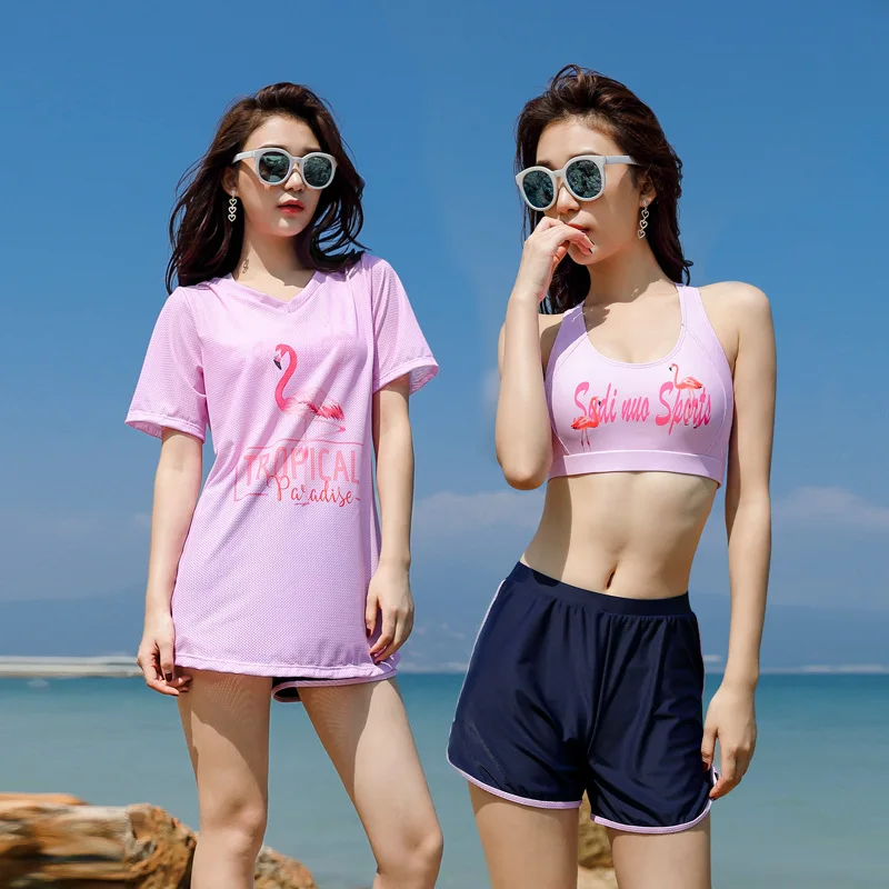 

Special Offer Sports Bathing Suit-Three-piece Set Women's Small Bust Gathering Split Type High-waisted Conservative Belly Coveri