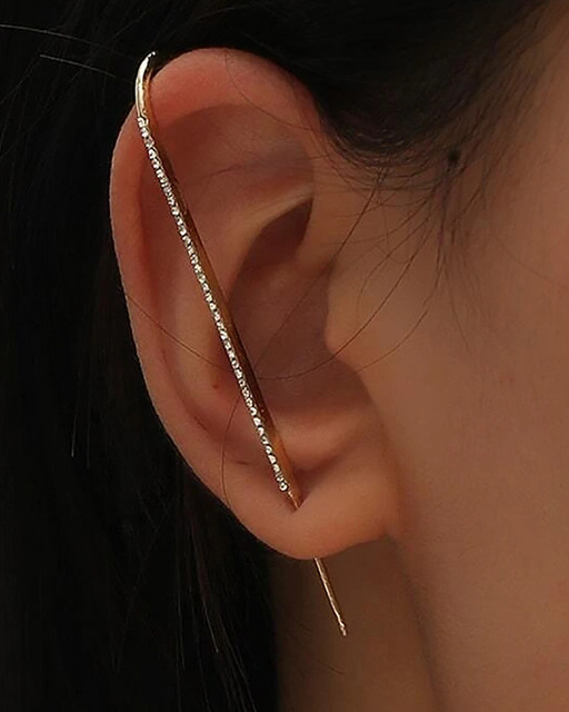 Ear Needle Wrap Crawler Hook Earrings for Women Surround Auricle Diagonal Stud Copper Inlaid Zircon Piercing Earrings /1 Pc