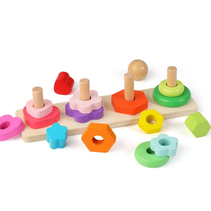 

Kids Montessori Wooden Toys Colorful Geometric Shapes Rainbow Blocks Matching Toy For Children Early Learning Puzzle Gift Toys