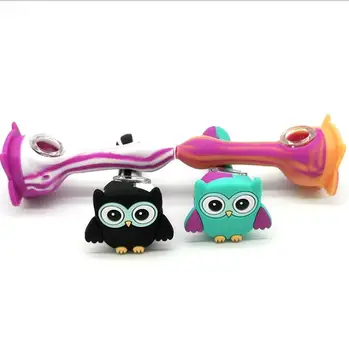 

10pcs/lot owl avel Unbreakable Silicone Smoking Pipe Smoking tobacco Hand Pipes colorful spoon travel size color random
