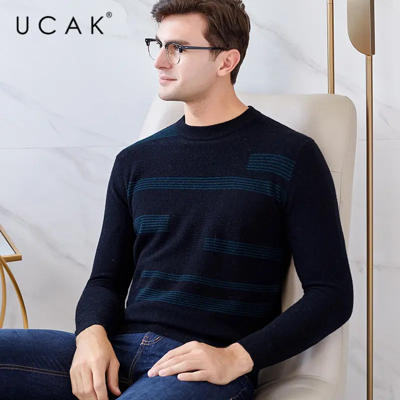 UCAK Brand Merino Wool Sweater Men Clothes 2019 New Arrival Autumn Winter Cashmere Pullover Men Sweaters O-Neck Pull Homme U3032