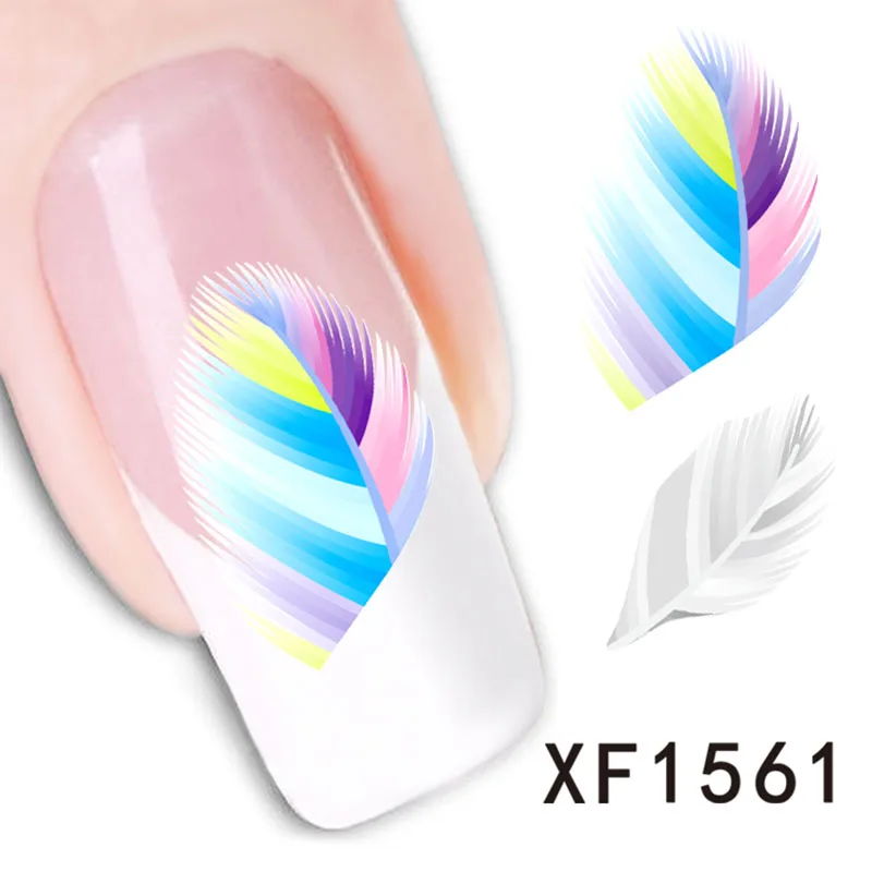 Наклейки для ногтей с водой, длительные 30 дней, 3D Французский маникюр, перо, цветок, дерево, переводные наклейки для ногтей XF002 - Цвет: XF1561