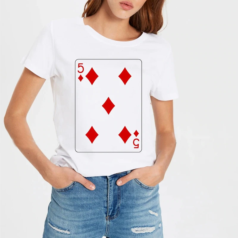 

playing card diamond 5 tshirt print graphic tee t shirts woman tops Poker cards goth t shirt women clothes harajuku shirts punk