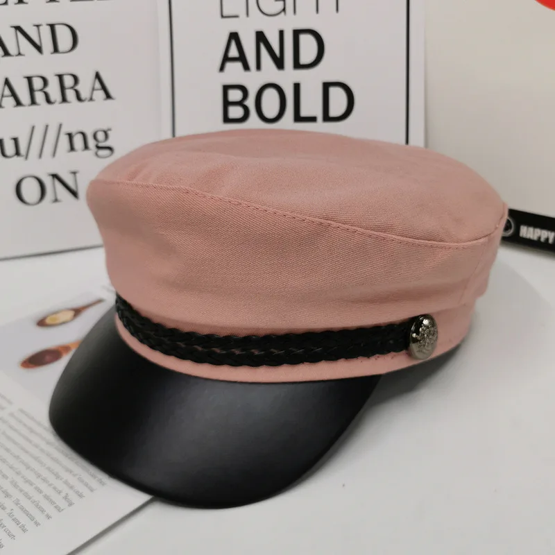 Британский стиль, военная шапка из искусственной кожи, осенне-зимняя шерстяная шляпа моряка для женщин, черная плоская Женская кепка для путешествий, Кепка Капитана