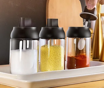 

20pcs 3 Style 250ML Pepper Cruet Oil Bottle Spoon Cover Glass Honey Seasoning Bottle Kitchen Condiment Jar WB1650