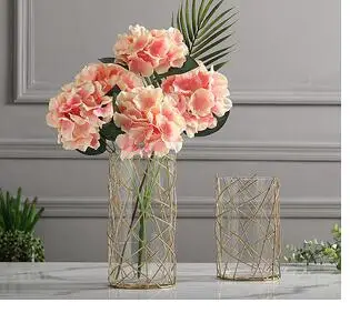 

REMOVABLE GOLD METAL GLASS VASE HOLLOW TRANSPARENT VASES DESKTOP DECOR HYDROPONICS FLOWER ARRANGEMENT HOME DECORATION MODERN