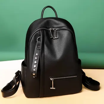 

2021 new Fashion Ladies Leather Backpack College Student School Bag Large Capacity Leisure Hiking Backpack Rivet Fashion Handbag