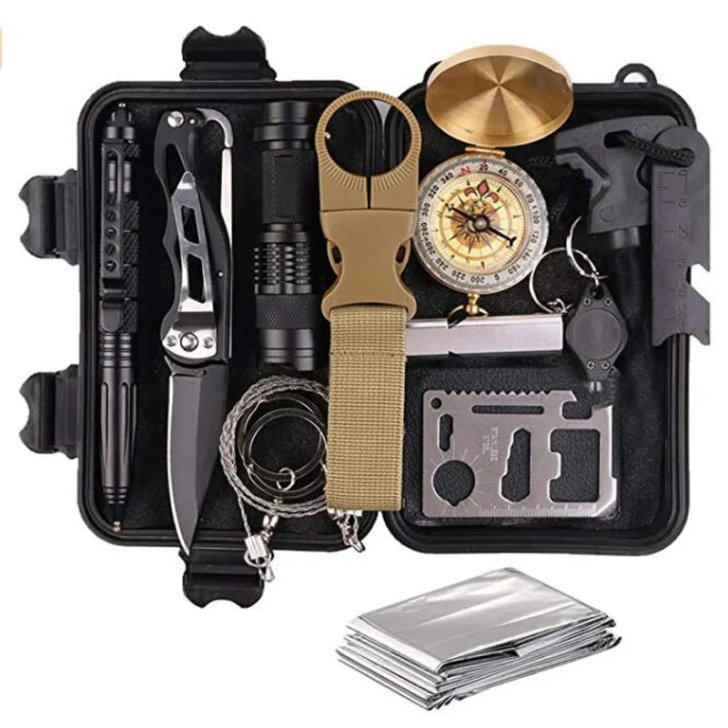 

18 PCS Outdoor Emergency Survival Kit Professional Tactical Defense Equitment Tools Knife Compass for Adventure Outdoors Sport
