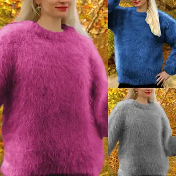 

2019 Plush Winter Turtleneck Sweater Women Autumn Faux Fur Loose Casual Soft Warm Fluffy Oversized Sweater Pull Femme