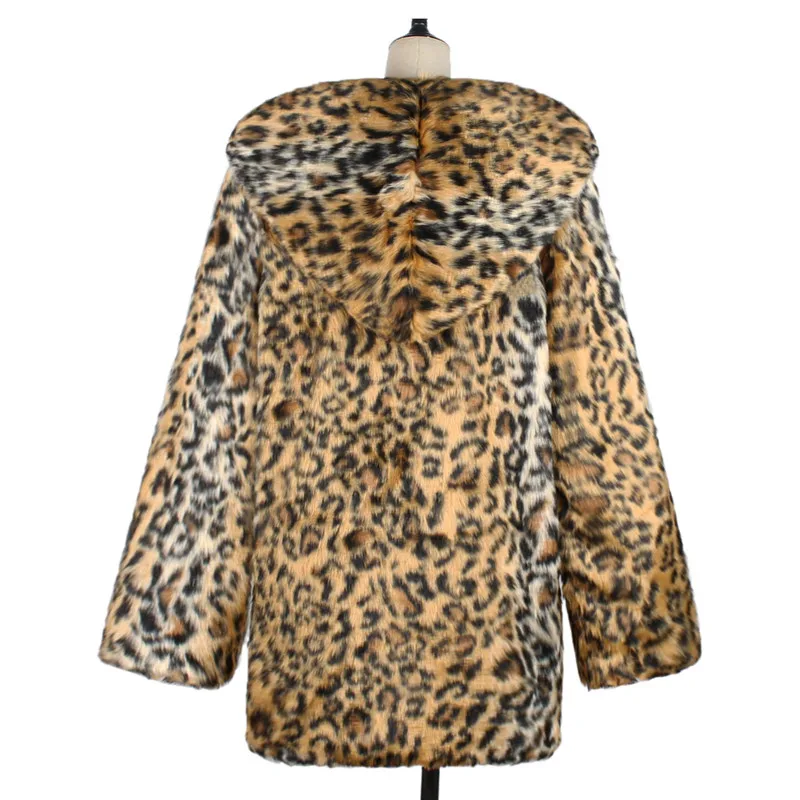 Lanshifei популярные зимние осенние мужские искусственная леопардовая Шуба Длинная ветровка Свободное пальто с капюшоном теплая Модная Мужская искусственная Меховая куртка