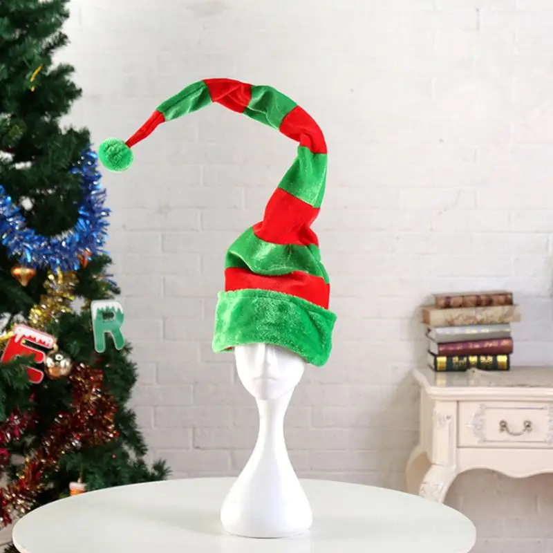 Взрослая детская 3D Рождественская вечеринка эльф шапка с длинным хвостом Красная Зеленая полосатая забавная шапка Санты