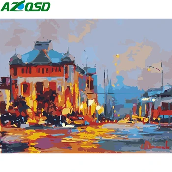 

AZQSD Painting By Numbers Abstract Landscape Handpainted Gift Art DIY Coloring By Numbers City Night View Decor For Home