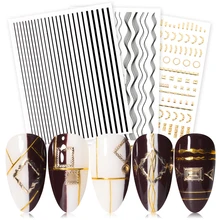Gold Sliver 3D Nail Sticker Curve Stripe Lines Nails Stickers Gradient Adhesive Striping Tape Nail Foil Nail Art Stickers Decals