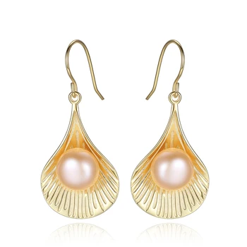 

S925 Sterling Silver 9-9.5mm Pearl 18K Real Gold Electroplating Lady Earrings