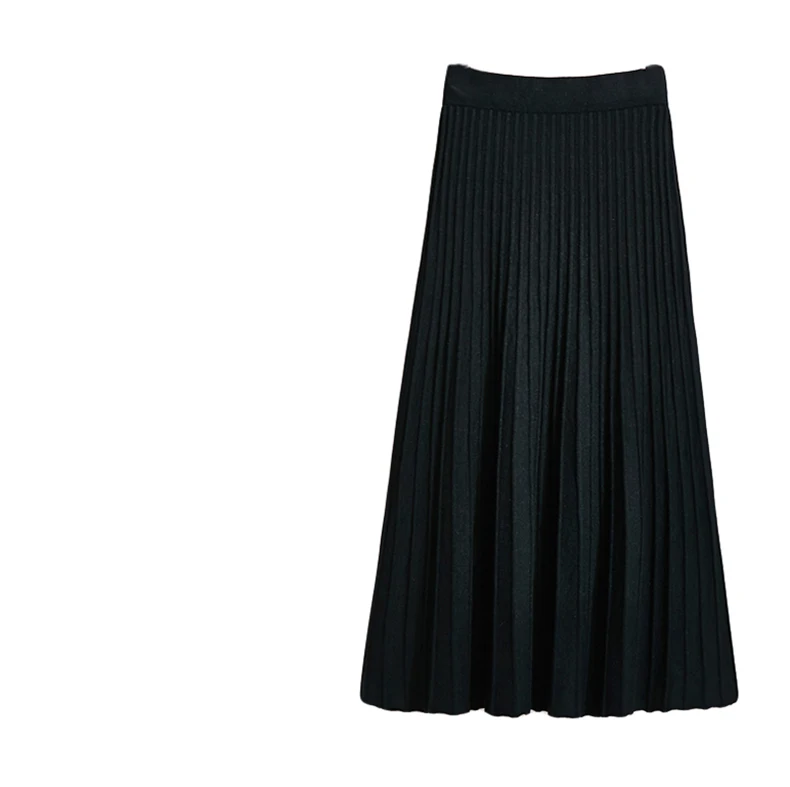 Черные женские юбки s весна осень трикотажная плиссированная повседневная юбка для девушек эластичная высокая талия трапециевидная длинная юбка женская одежда