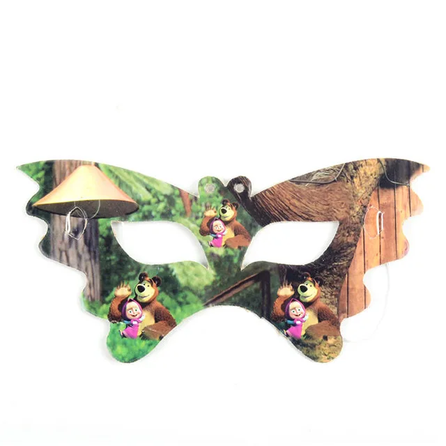 Cartoon Brown Bear Theme Paper Cup Plate Napkin Flag Hat Cap Straw Kids Favor Birthday Party Decoration Disposable Tableware - Цвет: 10pcs Mask