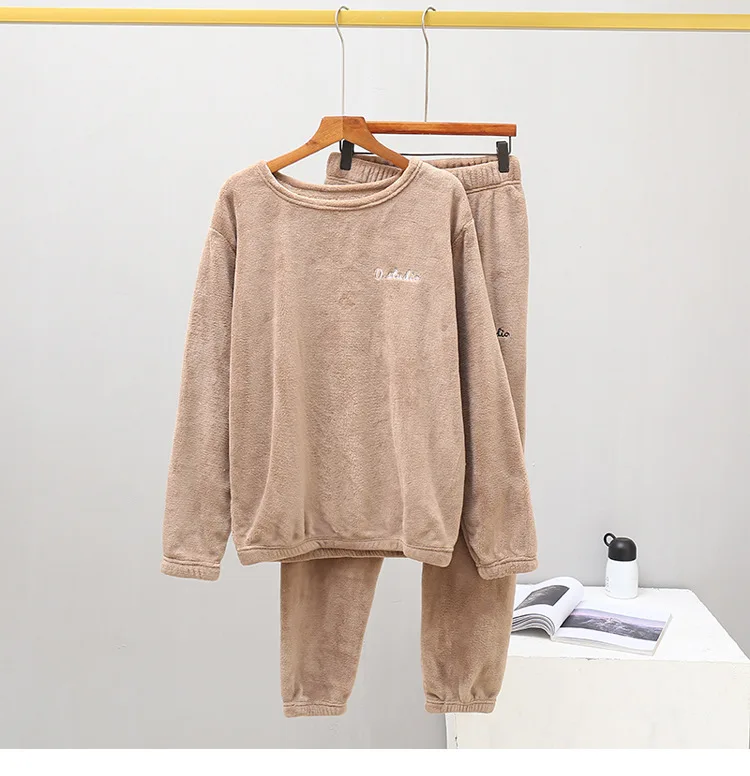 

Women's Sleeping Pants and Top, Plush Suit, Party Leisure Home Warm Soft Embroidery Word Winter Sleepwear