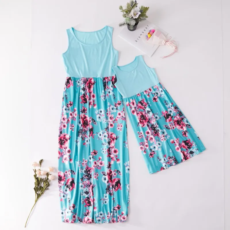 

Flower Print Dress Mother Daughter Sleeveless Dresses Mommy and Me Clothes Family Matching Outfit Look Mom Women & Girls Dresses