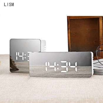 

LED Mirror Alarm Clock 12H/24H Digital Display Alarm Clock Digital Snooze Desk Clocks With USB/AAA Powered Large Time Display