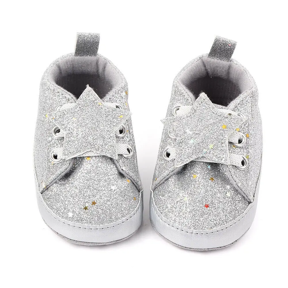 Обувь для новорожденных мальчиков и девочек; принт со звездой; Всесезонная Повседневная обувь; кроссовки для малышей; кроссовки для детей 0-18 лет - Цвет: Sliver