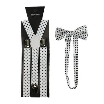 

Women Dot Printing Adjustable Shoulder Straps Suspender with Bow Tie Set Rave Stage Performance Jazz Dance Costume Accessories