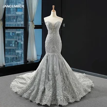 J66594 jancember lüks düğün elbisesi mermaid şal iplik boncuk payetli ruffles gelinlik gelin vestido de noiva için 2
