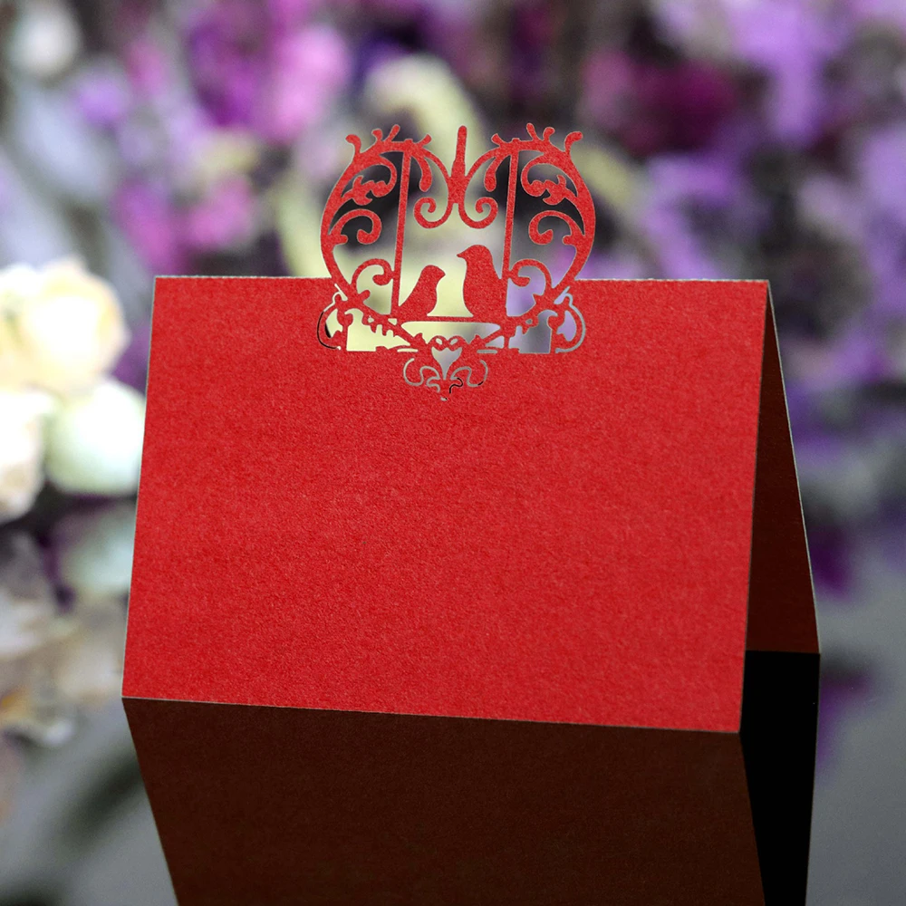 50 шт. лазерная резка маленькая птичка в форме сердца Свадебные именные открытки для свадебной вечеринки украшение стола Свадебный декор